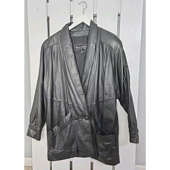 Wilson's Leather Experts Black Leather Shawl Collar Retro Jacket Men's XL 90s - Picture 1 of 9
